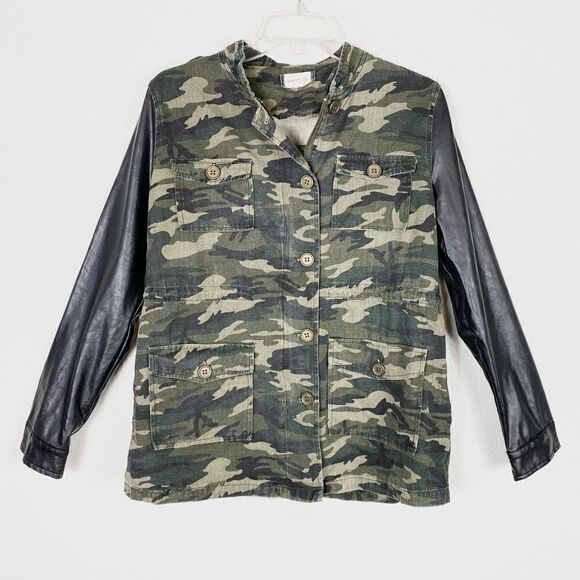 Fifty Street Green Camo Leather Sleeve Jacket - Picture 5 of 9